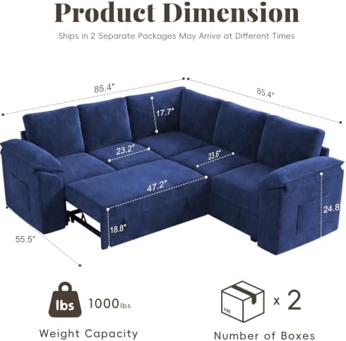 85 in L Shaped Modular Sectional Sofa Couch for Living Room, Blue - Image 3