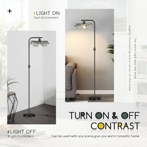 Vintage Floor Lamp Dimmable Floor Lamps for Living Room, Farmhouse Standing Lamp Black Tall Lamps with Dark Green Glass Shade, Flower Floor Light for Bedroom Corner Study Office - Image 3