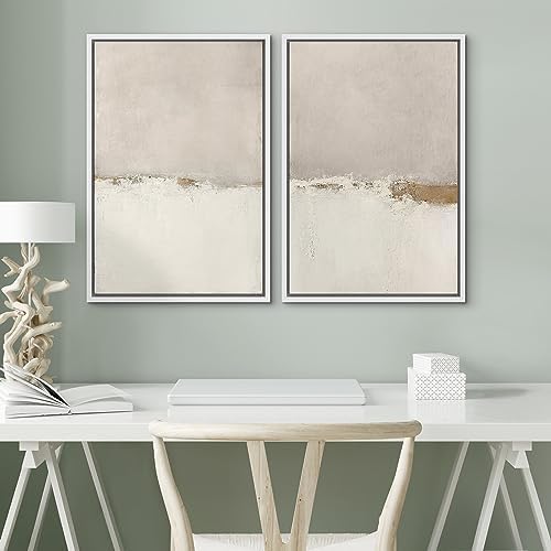 SIGNWIN Framed Canvas Print Wall Art Beige Gray Paint Strokes Abstract Grunge Landscape Prints Modern Art Minimalist Neutral Decor for Living Room, Bedroom, Office - 24"" x36 x2 White - Image 4