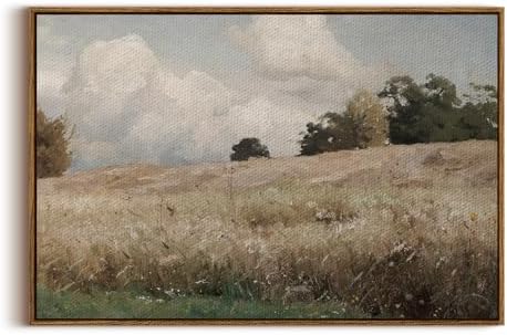 InSimSea Framed Canvas Wall Art Vintage Decor, Farmhouse Scenery Vast Field Grassland Paintings, Large Prints, Nature Landscape Hanging Wall Decoration for Living Room Bedroom Bathroom, 20"x30" by InSimSeaArt