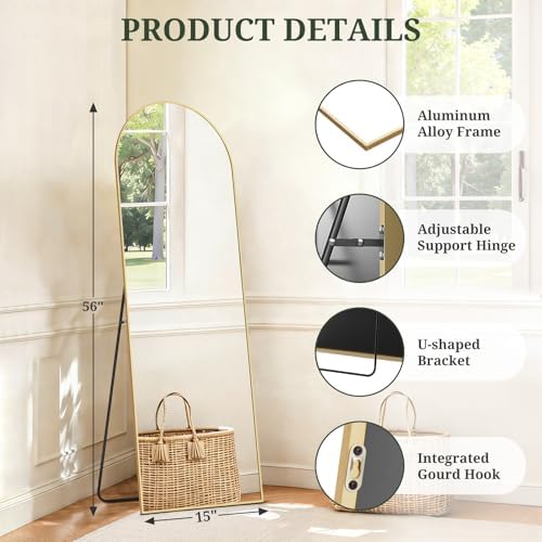Mirror Full Length 56"x15", Arched Full Body Floor Mirrors with Stand - Image 4