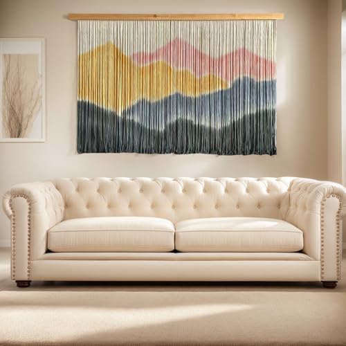 Sdjazl Woven Boho Macrame Wall Hanging Home Decor Tapestry Dip-Dyed Large Modern Handmade Colorful Mountain Landspace For Living room (light pink) - Image 2