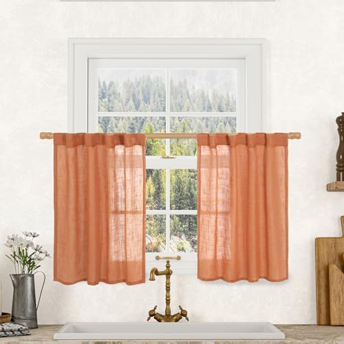 LAMIT Burnt Orange Linen Curtains 30 Inch Length for Cafe Kitchen Window by LAMIT
