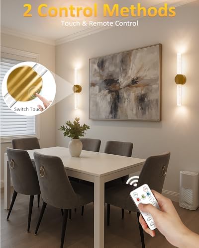 Peel and Stick on Wall Sconce set of 2 Wireless Battery Operated Wall Light - Image 6