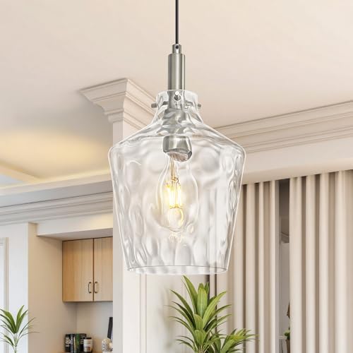 Hammered Glass Pendant Light for Kitchen Island Foyer 1 Pack Nickel 8 Inch by Vaziden