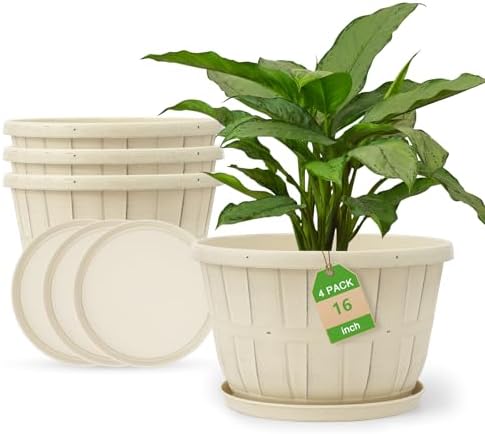 Quarut Plant Planters Pots Set of 4 Pack 16 Inch，Large Plastic Flower Pot by Quarut