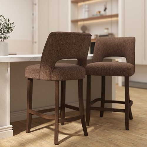 VKNOW Bar Stools Set of 6, 26" Fabric Counter Height Bar Stools, Brown - Image 3