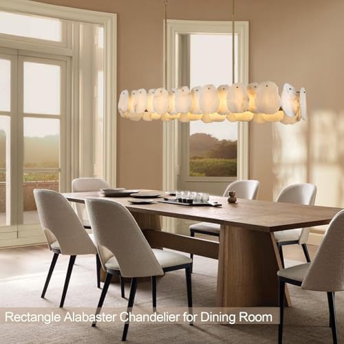 Alabaster Chandelier, 58 Inch Modern Rectangular Chandelier for Dining Room, Dimmable Linear Chandeliers for Kitchen Island, Natural Spanish Marble Stone Chandeliers for Dining Table, Living Room - Image 2
