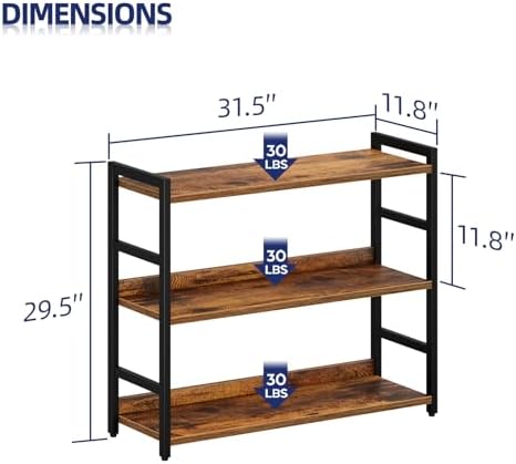 NUMENN Wide Bookshelf, 3 Tier Freestanding Shelving Unit, Vintage - Image 3