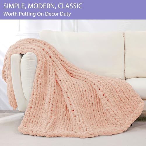 Bigacogo Chunky Knit Throw Blanket for Couch, 40x60 inches, Peach Fuzz - Image 3