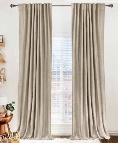 Linen Textured Total Blackout Curtains for Bedroom 80 Inches Long, Oatmeal by 100BlackoutShield