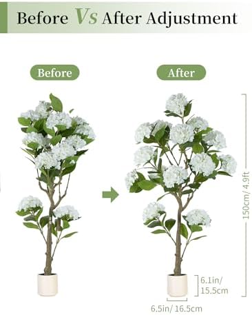 BLOSMON 5ft White Hydrangea Artificial Trees for Front Porch Planters - Image 4