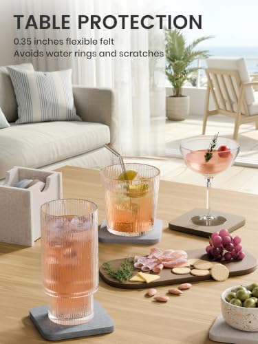 Fluxynara Felt Coasters with Holder, Set of 8 for Drinks, River Pebble - Image 4