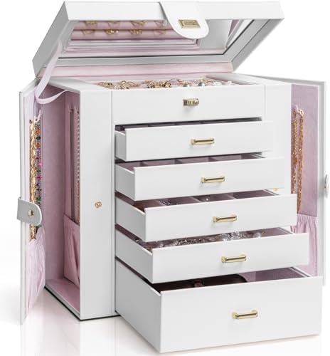 AKOZLIN 6-Tier Jewelry Box Organizer 5 Drawers Storage Extra Large White by AKOZLIN