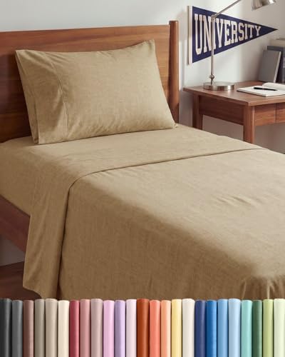 Twin XL 3 Piece Sheet Set - College Dorm Room Essentials - Heathered Tan by CGKUnlimited