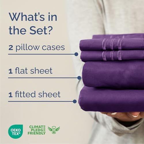 Queen Size 4 Piece Sheet Set - Comfy Breathable & Cooling Sheets - Purple - Image 2