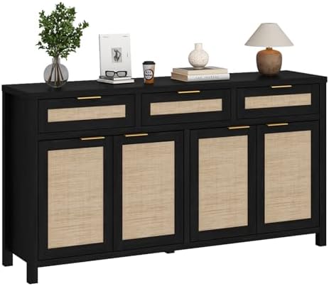 HOKYHOKY 63" Rattan Sideboard Buffet Cabinet, Boho Storage Cabinet by HOKYHOKY