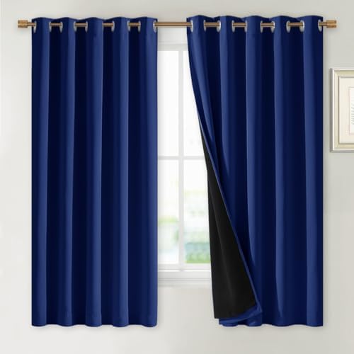 NICETOWN 100% Blackout Lined Curtains, Royal Blue, 1 Pair, 70" Width x 63" Length Each Panel, 2 Thick Layers Completely Blackout Window Treatment Thermal Insulated Drapes for Kitchen/Bedroom by NICETOWN