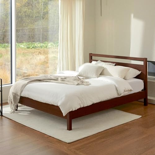LIFEMENT Signature Wood Platform Bed Frame with Headboard, Essential, Noise Free, Under Bed Storage, No Box Spring Needed, Easy Assembly (Walnut, Queen (U.S. Standard)) - Image 3