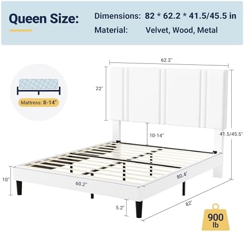 Allewie Queen Platform Bed Frame with Velvet Upholstered Headboard - Image 2