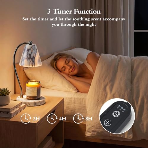 SAMAH Marble Lamp, Candle Warmer Lamp with Timer Dimmer, Electric Wax Melt Warmer for Jar Candles with 2 Bulbs, Luxury Stone Housewarming Gifts, Home Decor Birthday Gifts for Women (Calacatta Viola) - Image 3
