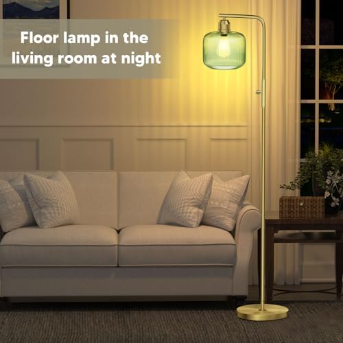 66" Dimmable Gold Standing Lamp with Green Ribbed Glass for Living Room - Image 6