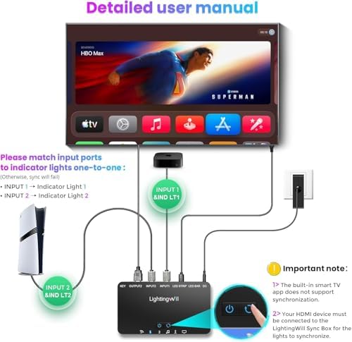 LightingWill TV LED Backlight with 4K HDMI Sync Box, 12.47ft RGBIC LED Strip Lights for 65-75 Inch TV, Sync with Screen, 3 HDMI Inputs, 60 LEDs/m High Density, App Control, Works with Alexa & Google - Image 4