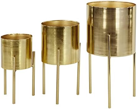 Deco 79 Metal Indoor Outdoor Planter Large Planter Pot with Removable Stand, Set of 3 Planters 18", 14", 12"H, Gold by Unknown