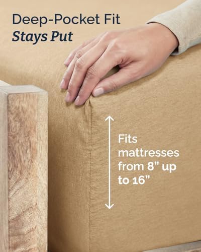 Twin Size 3 Piece Sheet Set - Breathable & Cooling Sheets - Heathered Tan - Image 4