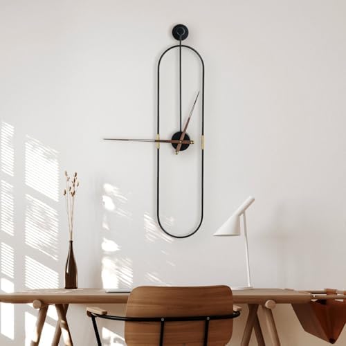 DRELIFAM Modern Oval Wall Clock Large Wall Clock with Walnut Pointers for Living Room Home Decor Bedroom Kitchen Office (Oval Black, Large) - Image 4