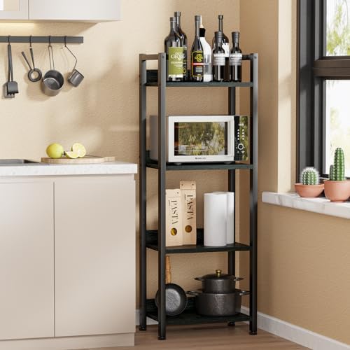 Furologee 4 Tier Bookshelf with Drawer, Small Narrow Bookcase, Wood and Metal Standing Shelf Unit, Industrial Display Storage Shelves Organizer for Bedroom, Living Room, Entryway, Black - Image 7