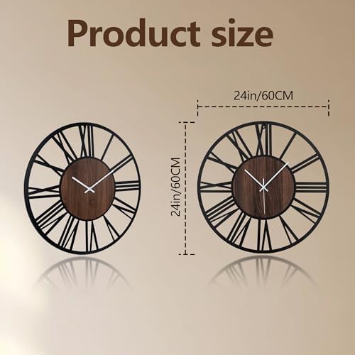 24Inch Large Lighted Wood Wall Clock Remote Control, Roman Numeral Modern Decorative Clock with Silent Movement, Battery Operated Clocks for Living Room Decor - Image 2