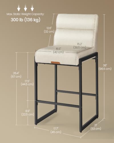 VASAGLE Bar Stools Set of 2, Counter Height Chairs with Backs, 26.4-Inch - Image 2