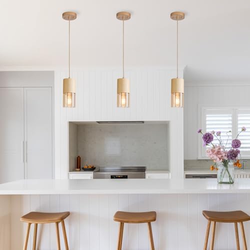 3-Pack Gold Pendant Light Fixtures, Adjustable Modern Pendant Lights for Kitchen Island, Industrial Amber Glass Pendant Lights for Dining Table Hallway Bedroom Living Room - Image 6