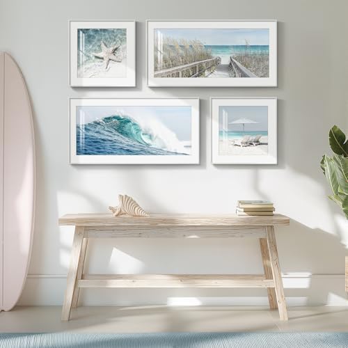 Framed Coastal Wall Art for Living Room, 4 Piece Beach Surf Ocean Artwork - Image 3