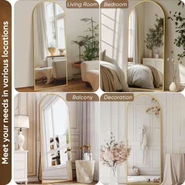 Antok Full Length Mirror, 59"x18" Floor Mirror with Stand, Gold, Arched - Image 6