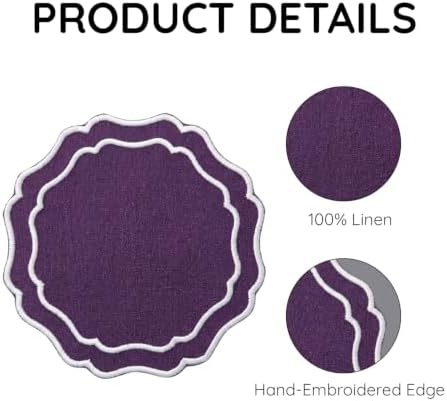 Linen Coasters for Drinks, Set of 6, 6 inch, Lilac - Image 4
