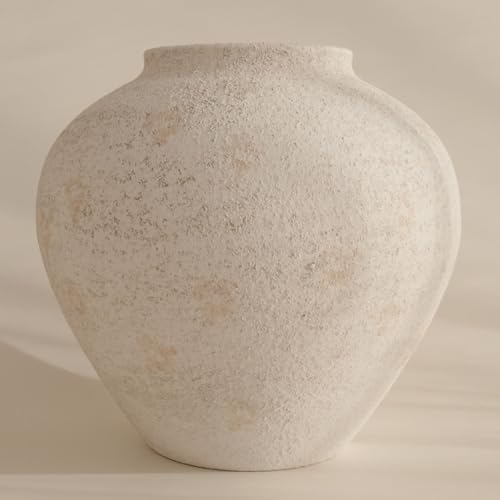 SilkSerenade Large White Round Vase for Flowers & Table Centerpieces - 11 Inch Rustic Textured Earthy Stone Look, Matte Big Vessel Decorative Arina Modern Farmhouse Wabi Sabi Decor Living Dining Room by SilkSerenade