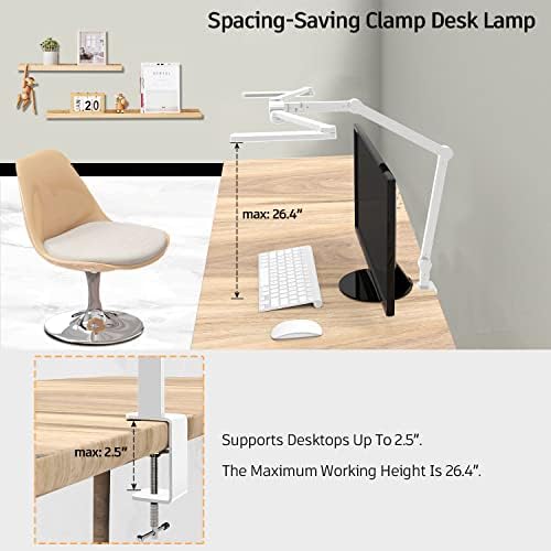 EPABINA LED Desk Lamp for Home Office, 41.5" White Clip on Architect Desk Lamp with Clamp, 24W Adjustable Dimmable Bright Swing Arm Eye Care LED Table Light Clamp on Office Lighting - Image 6