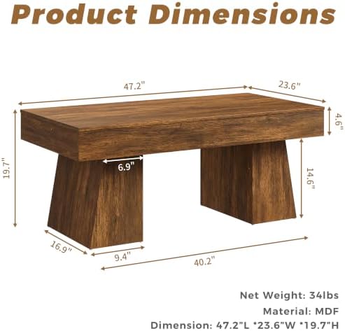 Farmhouse Coffee Table,Living Room Table,47 Inches Coffee Table with Thick Base, Accent Center Table for Living Room, Lounge,Tea Room Or Study,Rustic Brown Color - Image 2