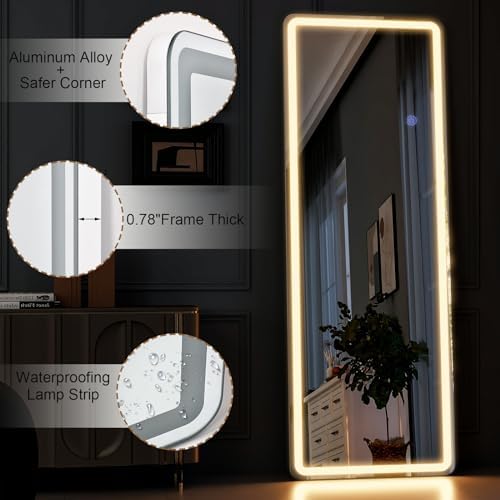 GLSLAND LED Full Length Mirror, 60"x16" Rectangle Floor Mirror with Stand - Image 4