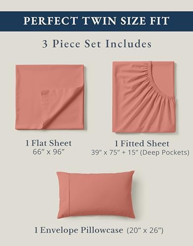 LANE LINEN Twin XL Bed Sheets 100% Organic Cotton 3pc Percale - Rose Dawn - Image 4