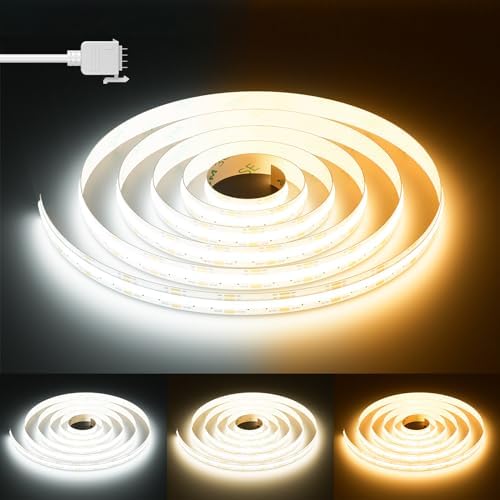PAUTIX COB LED Strip Light White CCT Tunable 4800LEDs,CRI90+ 24ft/7.5m Dimmable 2700K-6500K 24V LED Tape Light,for Under Cabinet Bedroom Kitchen TV Mirror DIY Lighting(Adapter & Dimmer NOT Included) by PAUTIX