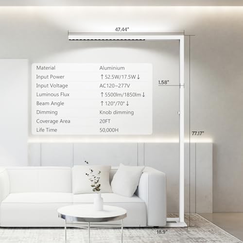 STERREN 77" LED Floor Lamp for Office, 7350LM Dimmable Eye-Care Standing Piano Lamp,70W Tall Reading Light, 4000K Bright Lighting for Living Room - White - Image 6