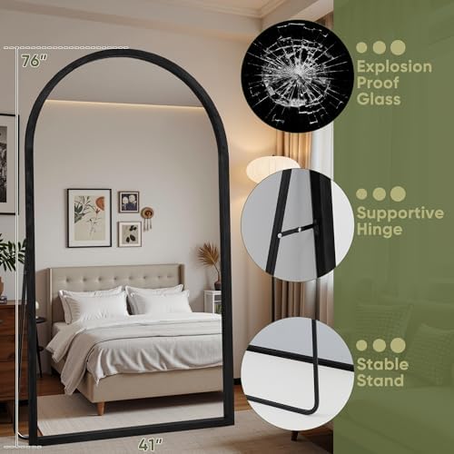 Suidia Full Length Mirror, Oversized Floor Mirror with Solid Wood Frame, Large Standing Mirror for Bedroom Living Room, Wood Antique Style, Black, 76" L x 41" W - Image 7