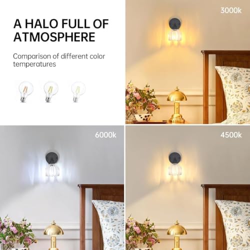 Shenmoyl Vintage Wall Sconce with Transparent Tulip Glass Lampshade 180 Degree Adjustable Black Sconce Hradwired Modern Wall Lighting Fixture with Switch for Bedside Bedroom Doorway - Image 5