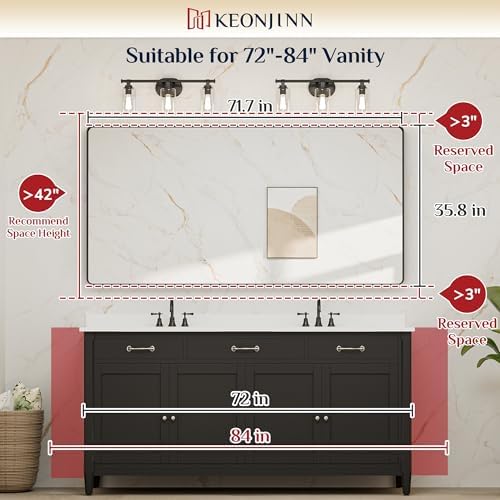 Keonjinn 72 x 36 Inch Brushed Nickel Bathroom Vanity Mirror, Tempered Glass - Image 6