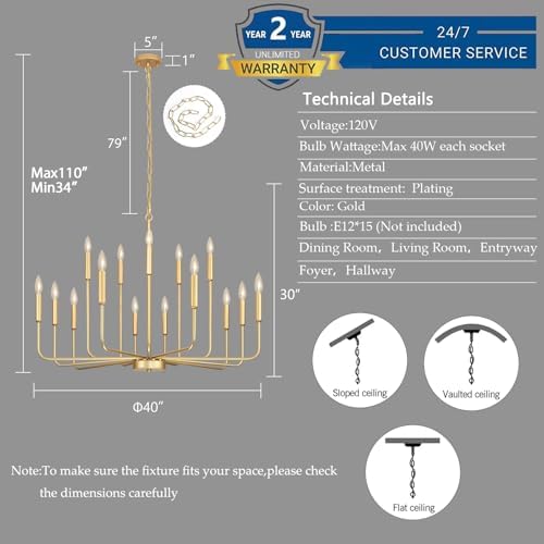 Gold Chandeliers for Dining Room Light Fixture，D40 Inch - Image 4