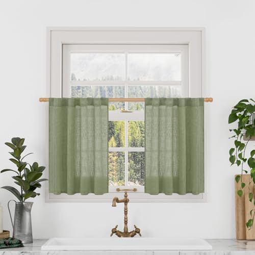 LAMIT Sage Green Linen Curtains 24 Inch Length for Windows, 25 x 24 Inch by LAMIT