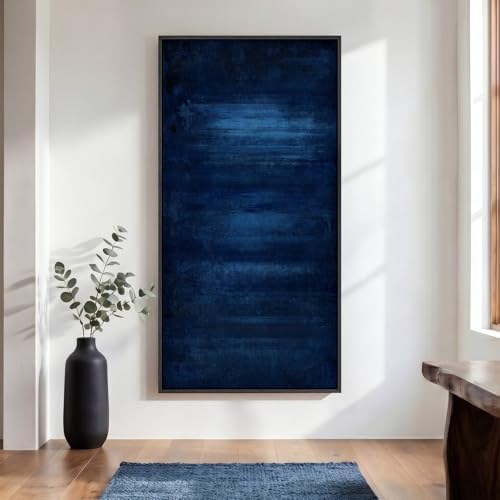 Large Framed Navy Blue Abstract Wall Art, 1 Piece Vertical 30x60 In by Cuspin
